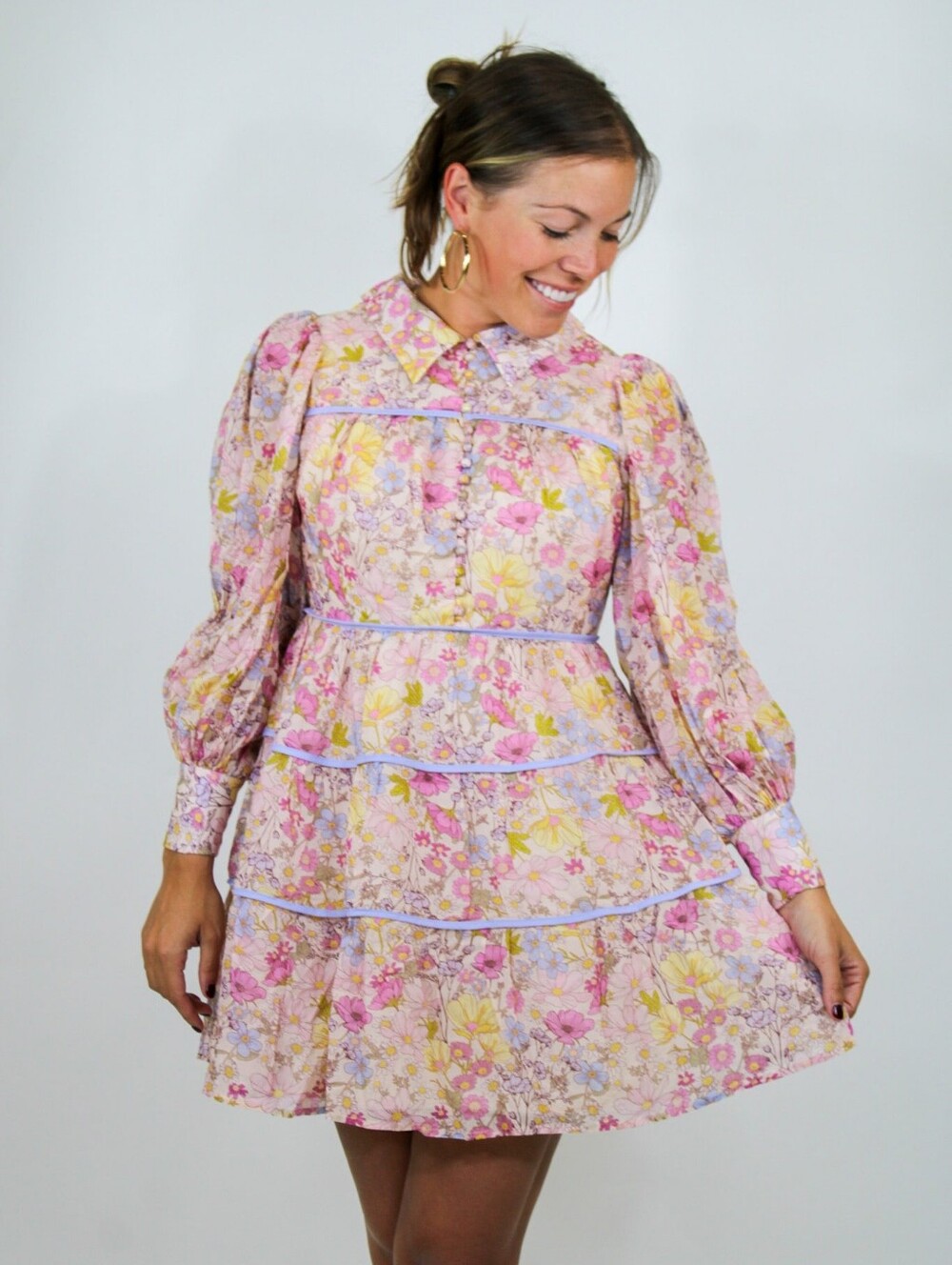 Aureum Basket Swing Mini Floral Tiered Dress Size Small Cottagecore Fairycore
